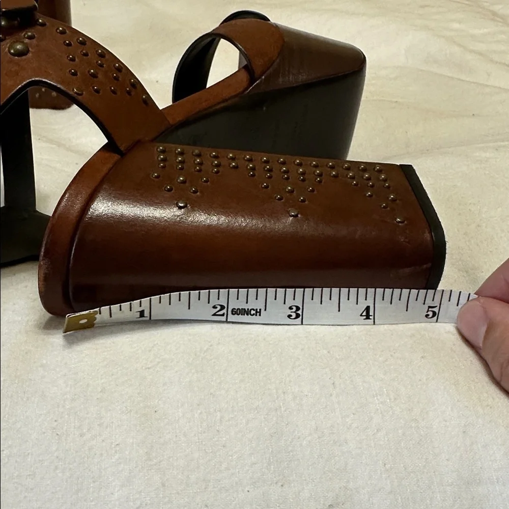 Saint Laurent Brown Studded Farrah Platform Sandals 40 - Picture 9 of 12